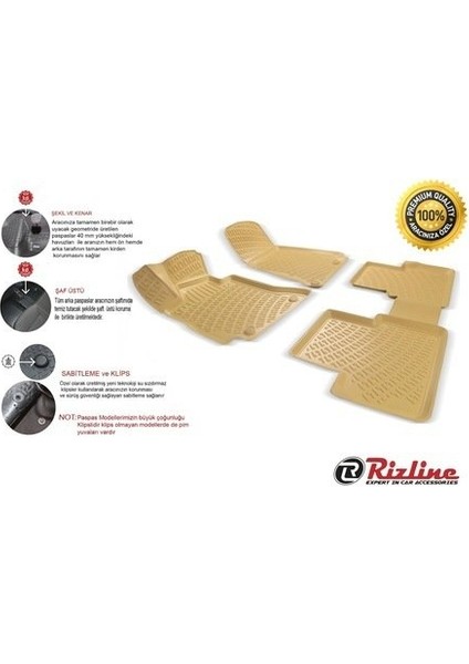 Seat Leon 3D Havuzlu Paspas Bej Rizline 1999-05 modelleri