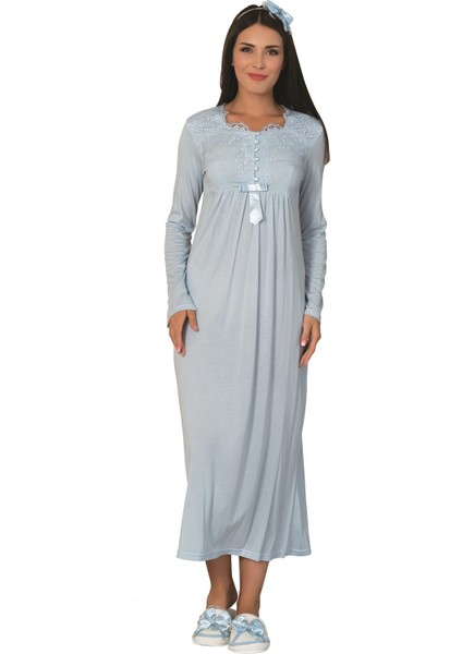 Kadın 5 Parça Mavi Pijama Gecelik Sabahlık Lohusa Set 1924