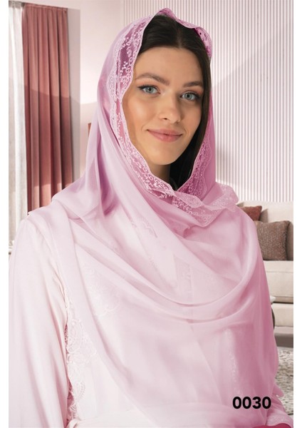 Mecit 0030 Pembe Taşlı İşlemeli Şifon Şal