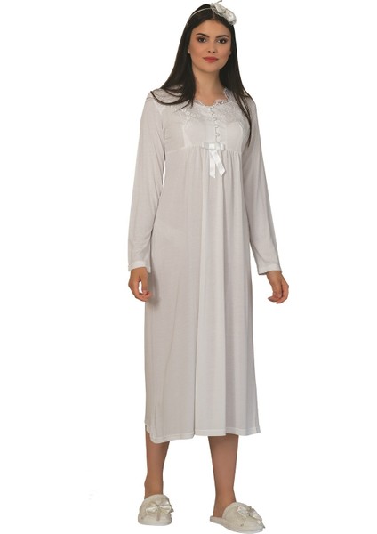 Kadın 5 Parça Ekru Pijama Gecelik Sabahlık Lohusa Set 1924