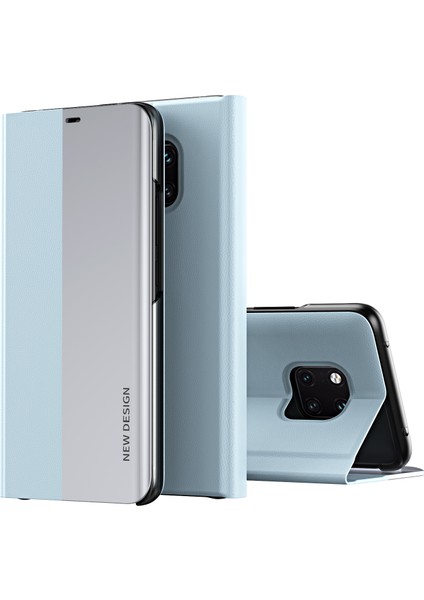 Huawei Mate 20 Pro İçin İnce Flip Deri Manyetik Kılıf Mavi (Yurt Dışından)
