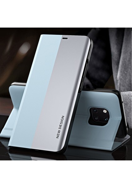 Huawei Mate 20 Pro İçin İnce Flip Deri Manyetik Kılıf Mavi (Yurt Dışından)
