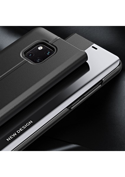 Huawei Mate 20 Pro İçin İnce Flip Deri Manyetik Kılıf Mavi (Yurt Dışından)