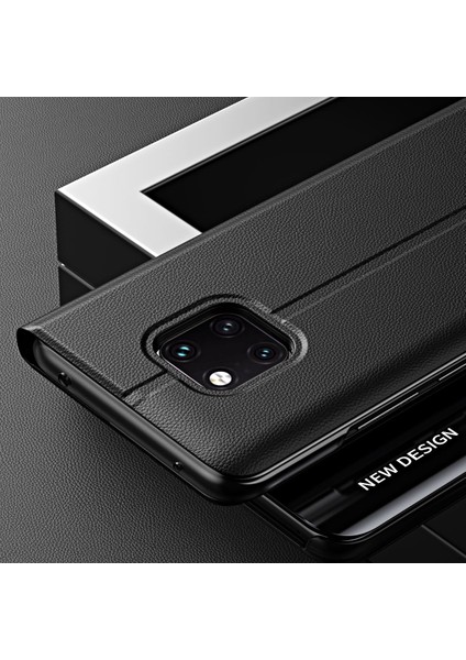 Huawei Mate 20 Pro İçin İnce Flip Deri Manyetik Kılıf Mavi (Yurt Dışından)