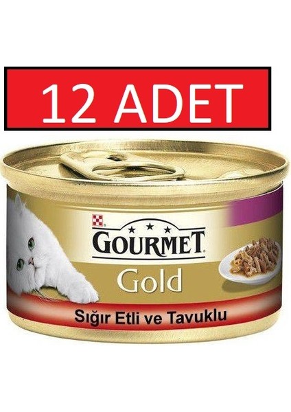 Purina Gourmet Gold Sığır Etli ve Tavuklu Kedi Konservesi 12 x 85 gr Yaş Mama