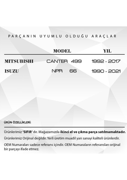 Alpha Auto Part Mitsubishi Canter 499, Isuzu Npr 66 Için Pedal Lastiği