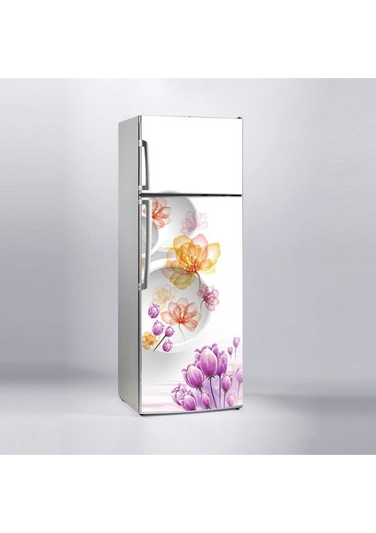 Buzdolabı Sticker Kaplama Dolap Kaplama Etiketi 3D Beyaz Daire Çiçek