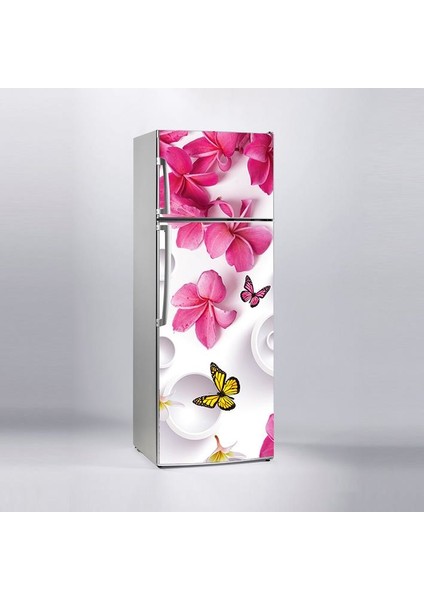 Buzdolabı Sticker Kaplama Dolap Kaplama Etiketi Pembe Çiçek Kelebek