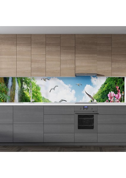 Mutfak Tezgah Arası Folyo Fayans Kaplama Folyosu Şelale Kuşlar Çiçek 60 x 200 cm fiyatları