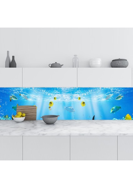 Mutfak Tezgah Arası Folyo Fayans Kaplama Folyosu Denizaltı Güneş 60 x 300 cm