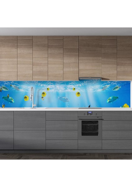 Mutfak Tezgah Arası Folyo Fayans Kaplama Folyosu Denizaltı Güneş 60 x 300 cm