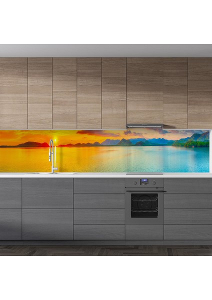 Mutfak Tezgah Arası Folyo Fayans Kaplama Folyosu Deniz Dağ 60 x 100 cm