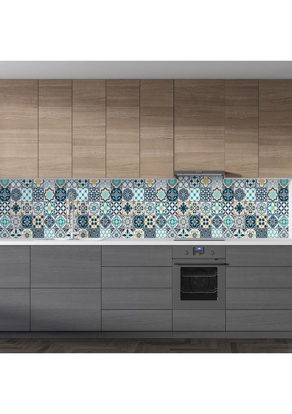 Mutfak Tezgah Arası Folyo Fayans Kaplama Folyosu Lizbon Geometrik Karo 60 x 400 cm