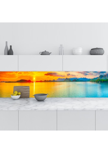 Mutfak Tezgah Arası Folyo Fayans Kaplama Folyosu Deniz Dağ 60 x 200 cm
