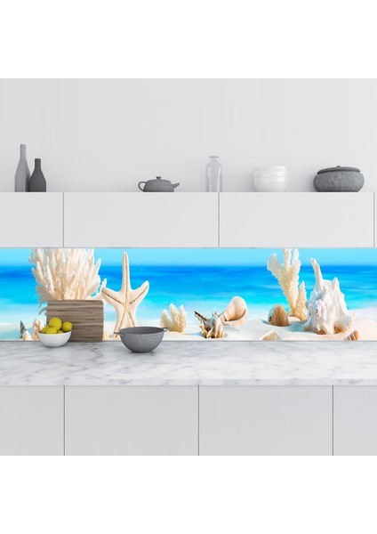 Mutfak Tezgah Arası Folyo Fayans Kaplama Folyosu Deniz Kabukları 60 x 400 cm