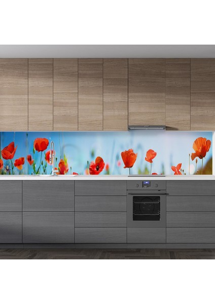 Mutfak Tezgah Arası Folyo Fayans Kaplama Folyosu Gelincikler 60 x 100 cm fiyatları