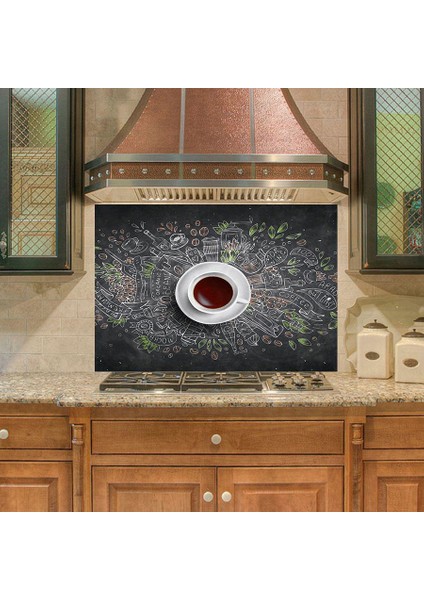 Mutfak Duvar Tezgah Arası Ocak Arkası Sticker Kaplama Kahve Doodle