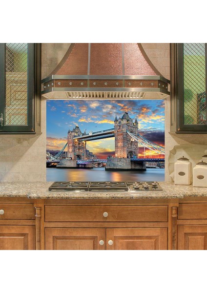 Mutfak Duvar Tezgah Arası Ocak Arkası Sticker Kaplama Londra Köprü