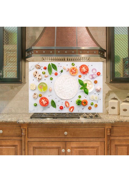 Mutfak Duvar Tezgah Arası Ocak Arkası Sticker Kaplama Pizza Yapımı