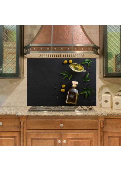 Mutfak Duvar Tezgah Arası Ocak Arkası Sticker Kaplama Zeytinyağı Siyah