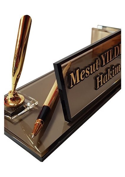 İsme Özel Kristal Masaüstü İsimlik Bronz