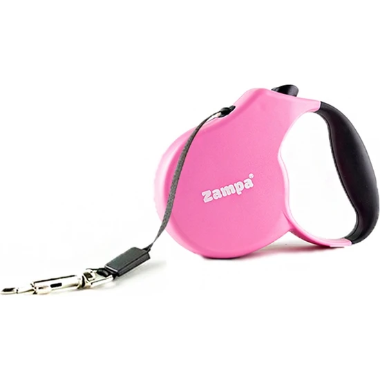 Zampa Loja Şerit Otomatik Köpek Gezdirme Tasması, 5m, L  Pink