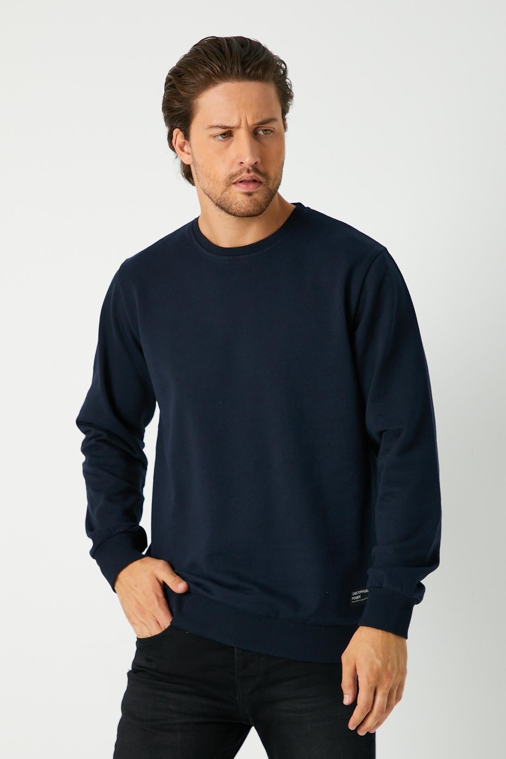 Mmetalic Metalic Erkek Antrasit Basic Bisiklet Yaka Sweatshirt