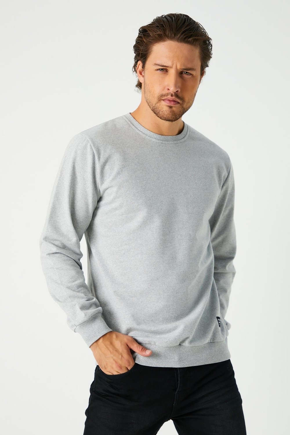 Mmetalic Metalic Erkek Antrasit Basic Bisiklet Yaka Sweatshirt