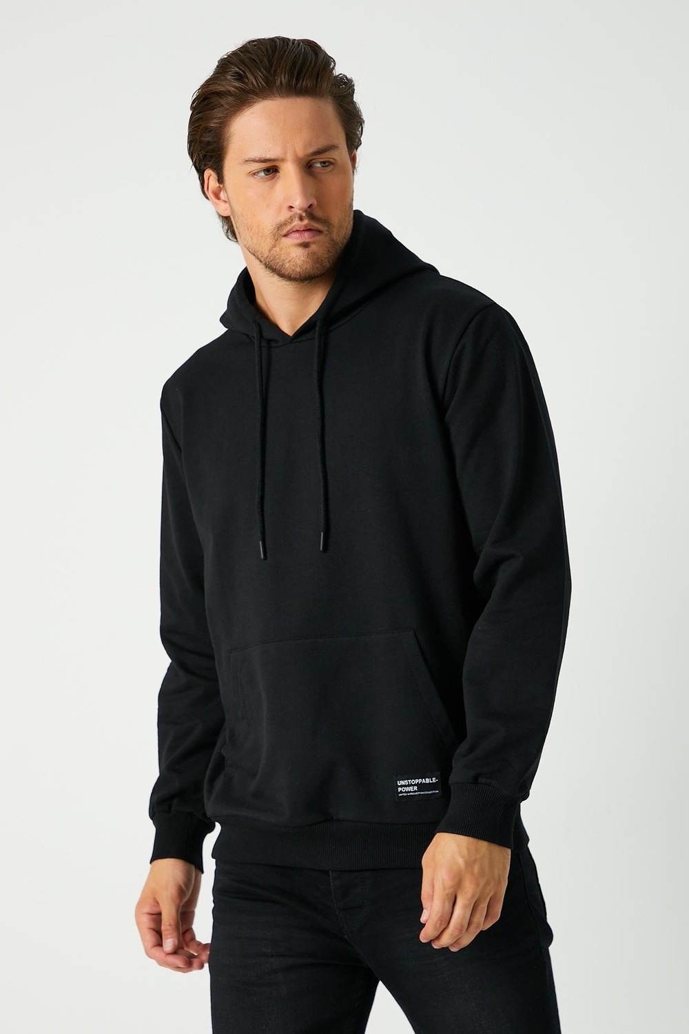 Mmetalic Siyah Erkek Kapüşonlu Kanguru Cepli Sweatshirt