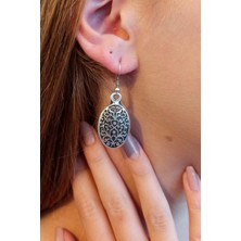 Fildişi Aksesuar Antik Gümüş Kaplama Oval Şekilli El Yapımı Çift Adet Kadın Küpe