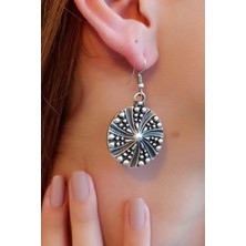 Fildişi Aksesuar Antik Gümüş Kaplama Dairesel Şekilli El Yapımı Çift Adet Kadın Küpe