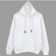 Amor Man Oversize Net Beyaz Kapüşonlu 4 Iplik Kalın Tam Kışlık Erkek Sweatshirt