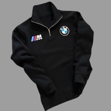 Amor Man Bmw Baskılı Yarım Fermuarlı Dik Yaka 3 Iplik Pamuk Dar Kesim Erkek Sweatshirt