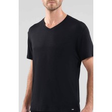 Silver V Yaka Kısa Kol Siyah T-Shirt 9308