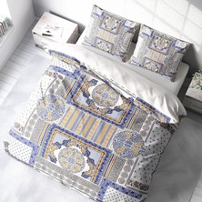 Monohome Blue Patchwork 3D Pamuk Saten Çift Kişilik Nevresim Takımı