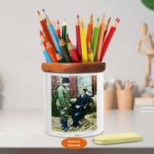 Asilmeydan Bahçede İsmet İnönü ve Atatürk Ahşap Seramik Kalemlik - Atat96)