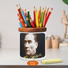 Asilmeydan Mustafa Kemal Atatürk İmzalı Potre Ahşap Seramik Kalemlik -5 (1)