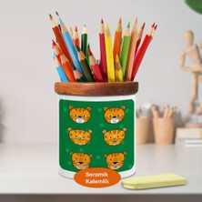 Asilmeydan Sevimli Kaplan Kafası Ahşap Seramik Kalemlik - 2148009857