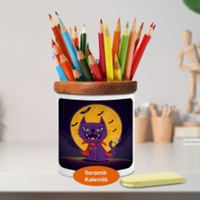 Korkunç Vampir Kedi Ahşap Seramik Kalemlik - 23-2147946231