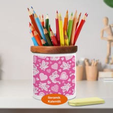 Asilmeydan Çizimsel Kalpli Kedi Desenler Ahşap Seramik Kalemlik - 1377-66