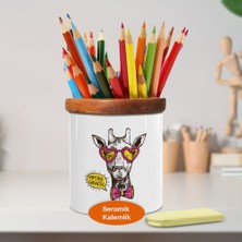 Asilmeydan Kalpli Gözlüklü Zürafa Ahşaplı Seramik Kalemlik - 1284-9771