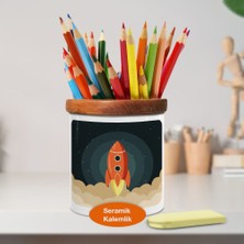 Asilmeydan Havalanan Roket Ahşap Seramik Kalemlik - 2147916635