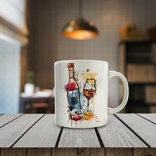 Asilmeydan Çizimsel Şarap Şişesi ve Kadeh Baskılı Kupa BARDAK-99907