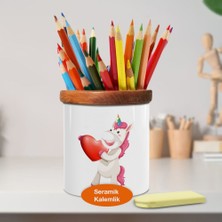 Kalp Tutan Unicorn Ahşaplı Seramik Kalemlik - 1308-22681