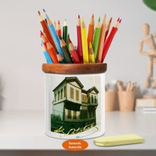 Asilmeydan Atatürk İmzalı Selanikte Büyüdüğü Ev Ahşap Seramik Kalemlik -1