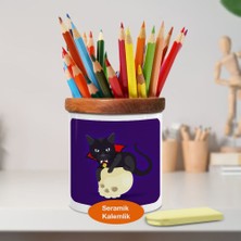 Asilmeydan Mars Üstünde Kedi Ahşap Seramik Kalemlik - 2147923117