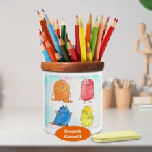 Asilmeydan Çizimsel Renkli Canavarlar Ahşap Seramik Kalemlik - 2147777216