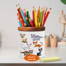 Asilmeydan Şaşkın Bakışlı Kediler Ahşap Seramik Kalemlik - 1196-236