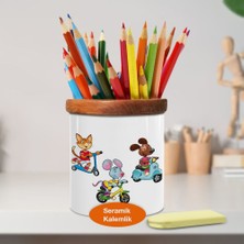 Asilmeydan Bisikletli Neşeli Fareler Ahşap Seramik Kalemlik - 1196-5