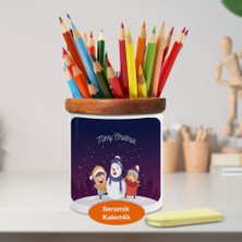 Kardan Adam ve Neşeli Çocuklar Ahşaplı Seramik Kalemlik - 52683